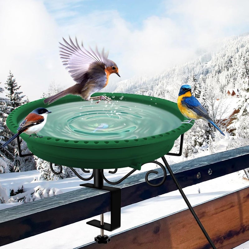 Lovppy Heated Bird Bath for Deck Railing, 100W Thermostatically Controlled Heated Bird Baths for Outdoors Bird Bath Heater, Heated Birdbath for Outside Winter Garden Patio Yard(Green) - Image 1